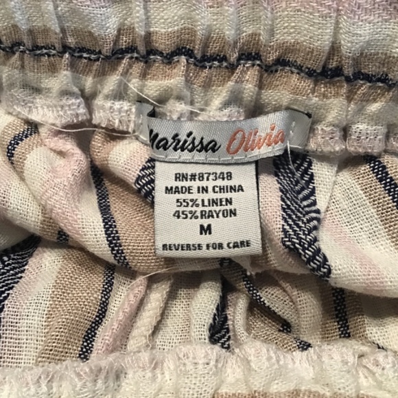 Marissa Olivia Pants Cream Multi Striped Linen Blend Wide Leg Pull On Sz M - Picture 3 of 3